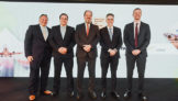 Rui Aquino, presidente da TwoFlex, Eduardo Busch, diretor-executivo da VoePass, Eduardo Sanovicz, presidente da ABEAR, Paulo Kakinoff, presidente da GOL, e Jerome Cadier, CEO da LATAM